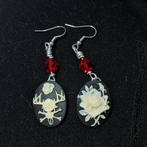Skull and Rose Cameo Swarovski Crystal Earrings